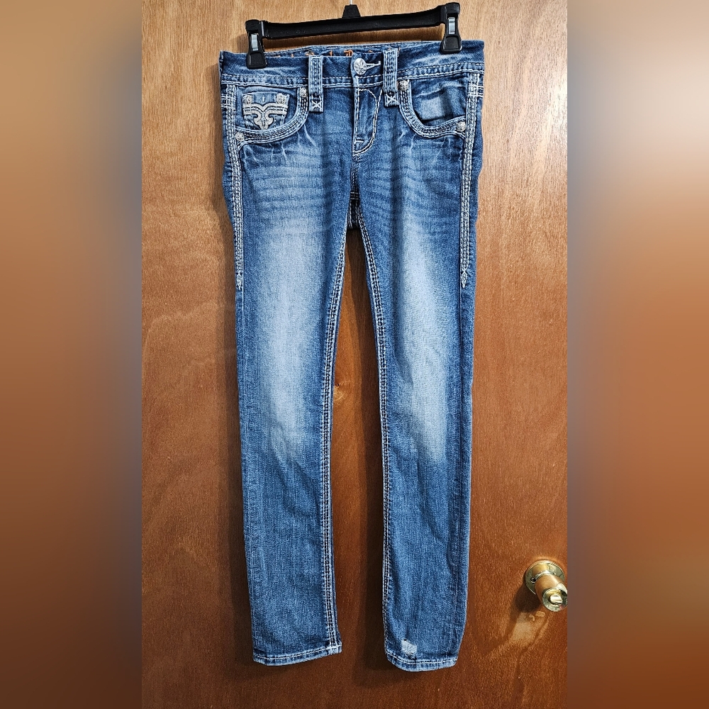 Rock Revival Womes 25 Straight Distressed Liri Bling Jeans